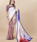 Beige Printed Satin Satin Sarees