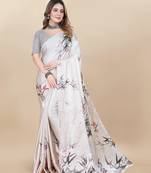 Cream Printed Satin Satin Sarees