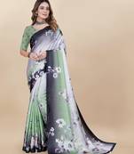 White Printed Satin Satin Sarees