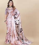 Light Peach Printed Satin Satin Sarees