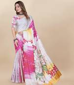 Pink Printed Satin Satin Sarees