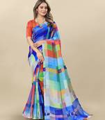 Multicolor Printed Linen Linen Saree