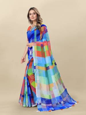 Multicolor Printed Linen Linen Saree 2