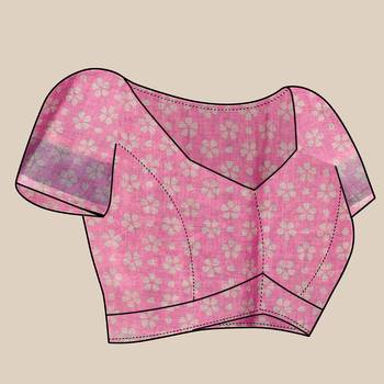 Pink Printed Linen Linen Saree 5