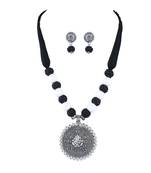 Silver plated oxidized german ganesha beaded necklaces set with cotton adjustable thread for women and girls.