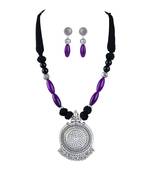 Silver plated round chakra pendant beads and cotton balls necklace set with thread adjustable thread for women & girls.