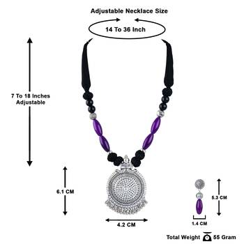 Silver plated round chakra pendant beads and cotton balls necklace set with thread adjustable thread for women & girls. 5