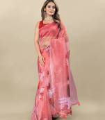 Red Printed Organza Organza Sarees