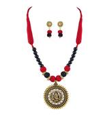 Gold plated oxidized german ganesha beaded necklaces set with cotton adjustable thread for women and girls.