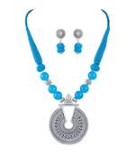 Oxidized german silver key hole beaded necklace set with cotton adjustable thread for women and girls.