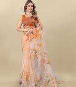 Peach Printed Organza Organza Sarees