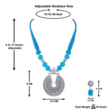 Oxidized german silver key hole beaded necklace set with cotton adjustable thread for women and girls. 5