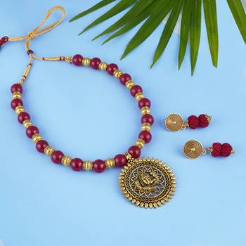 Gold plated oxidized german ganesha beaded necklaces set with adjustable thread for women and girls. 2