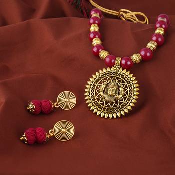 Gold plated oxidized german ganesha beaded necklaces set with adjustable thread for women and girls. 3