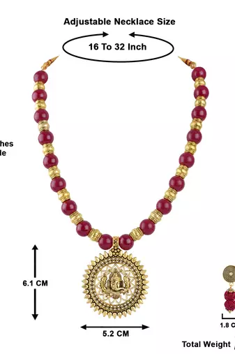 Gold plated oxidized german ganesha beaded necklaces set with adjustable thread for women and girls.