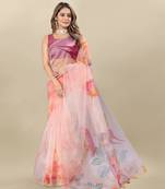 Pink Printed Organza Organza Sarees