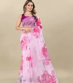 Purple Printed Organza Organza Sarees