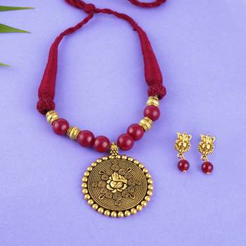 Gold plated oxidized german ganesha beaded necklaces set with cotton adjustable thread for women and girls. 2