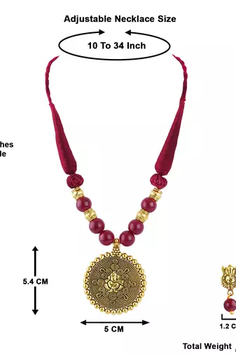 Gold plated oxidized german ganesha beaded necklaces set with cotton adjustable thread for women and girls.