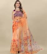 Peach Printed Organza Organza Sarees
