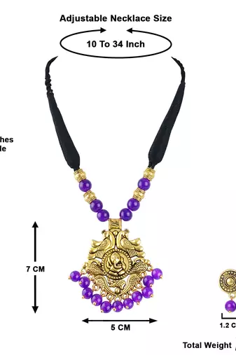 Gold plated oxidized german ganesha beaded necklaces set with cotton adjustable thread for women and girls.