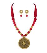 Gold plated oxidized german ganesha beaded necklaces set with cotton adjustable thread for women and girls.