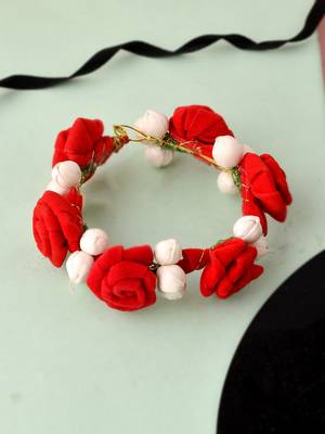 Women red & gold toned embellished hair accessory set 1