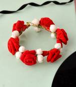 Women red & gold toned embellished hair accessory set