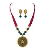 Gold plated oxidized german ganesha beaded necklaces set with cotton adjustable thread for women and girls.