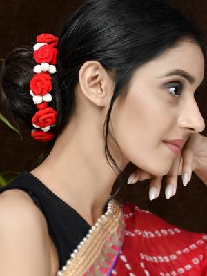 Women red & gold toned embellished hair accessory set 2