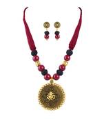 Gold plated oxidized german ganesha beaded necklaces set with cotton adjustable thread for women and girls.
