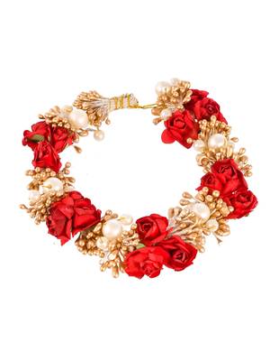 Women red & gold toned embellished hair accessory set 3