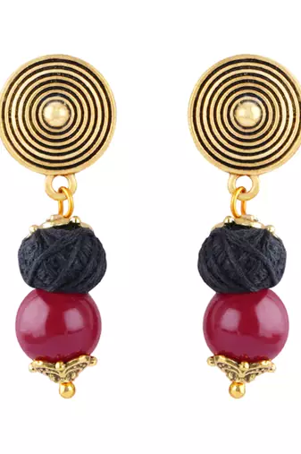 Gold plated oxidized german ganesha beaded necklaces set with cotton adjustable thread for women and girls.