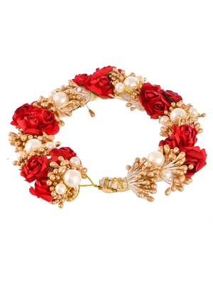 Women red & gold toned embellished hair accessory set 4
