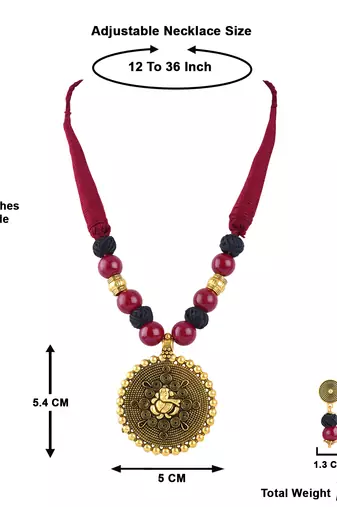 Gold plated oxidized german ganesha beaded necklaces set with cotton adjustable thread for women and girls.