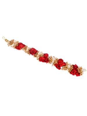 Women red & gold toned embellished hair accessory set 5