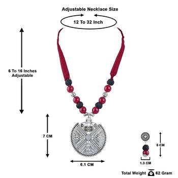 Silver plated oxidized german beaded necklaces set with adjustable thread for women and girls.(maroon & black) 5