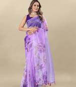 Lavender Printed Organza Organza Sarees