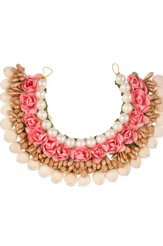 Women peach & gold toned embellished hair accessory set