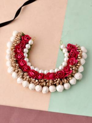 Women red & gold toned embellished hair accessory set 1