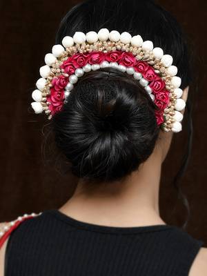 Women red & gold toned embellished hair accessory set 2