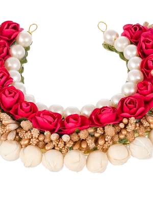 Women red & gold toned embellished hair accessory set 3
