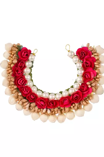 Women red & gold toned embellished hair accessory set