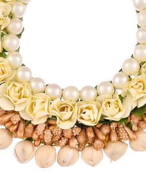 Women cream & gold toned embellished hair accessory set 4