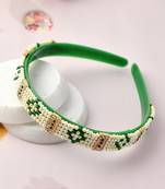 Gold plated & green color beaded hair band