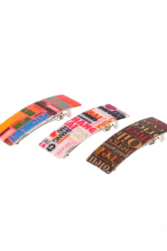 Set of 3 multi colored printed geometrical french barette