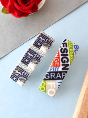 Set of 2 multi colored printed geometrical french barette 1