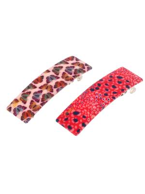 Set of 2 multi colored printed geometrical french barette 2