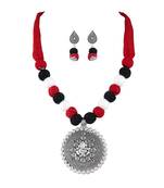 Silver plated oxidized german ganesha beaded necklaces set with cotton adjustable thread for women and girls.