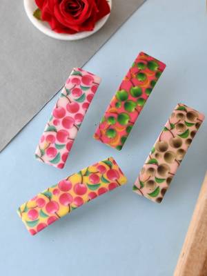 Women set of 4 multi colored printed french barette 1